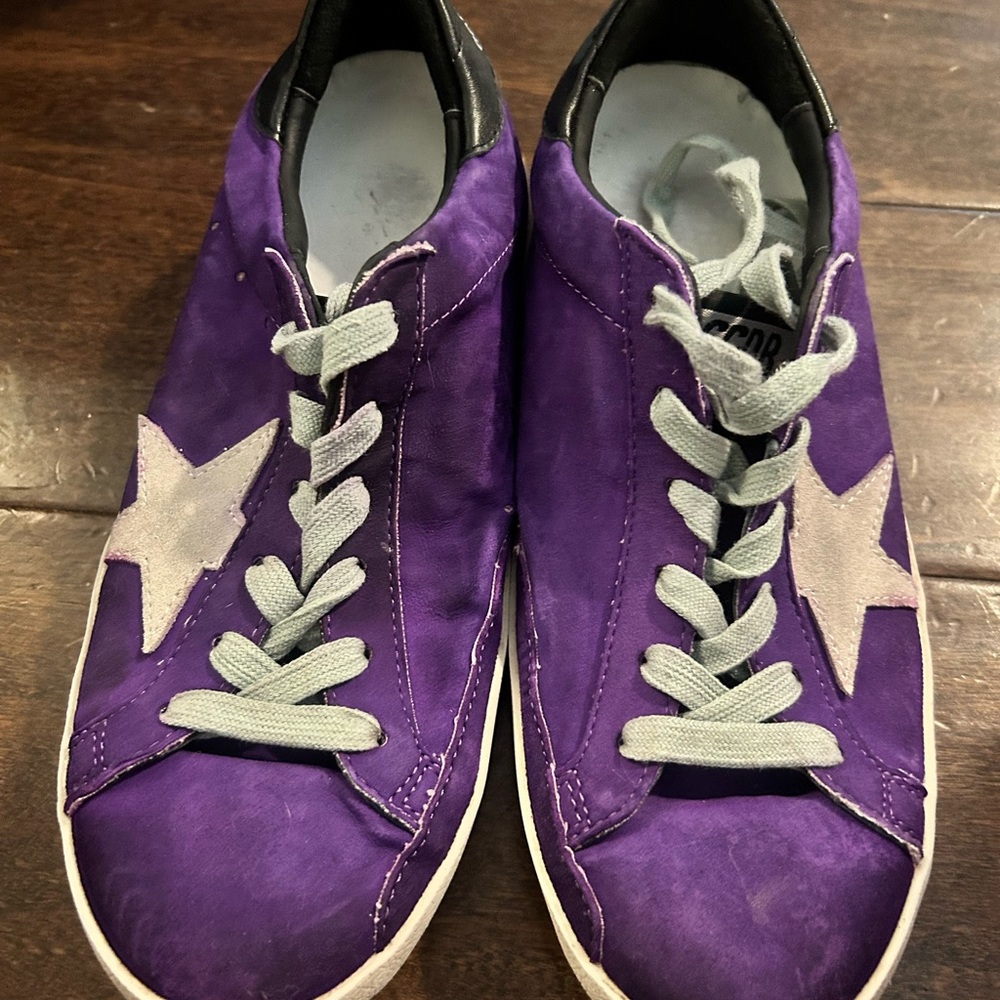 Purple velvet golden goose sneakers
